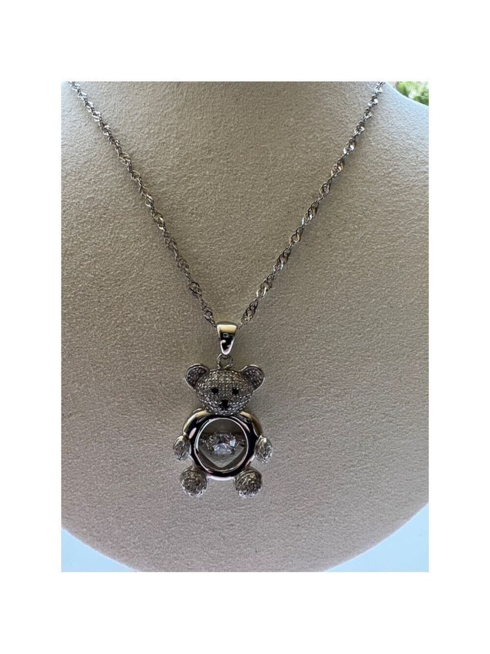 Women's Unbranded Silver Teddy Bear Pendant Necklace 23in
